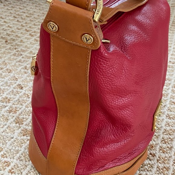 Valentina Italian leather handbag 2 tone red & tan leather Made in Italy - Picture 3 of 14